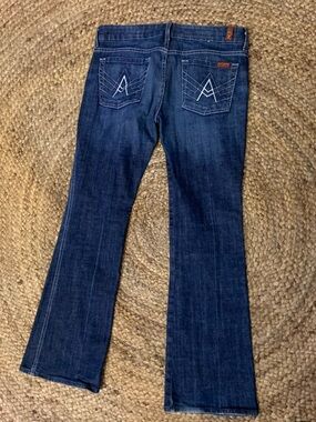 7 For All Mankind Dark Blue Flare Jeans with Back-Pocket Stitching